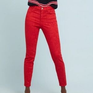 Pilcro and the Letterpress Anthropologie High Rise Skinny Jeans Embossed Red 25